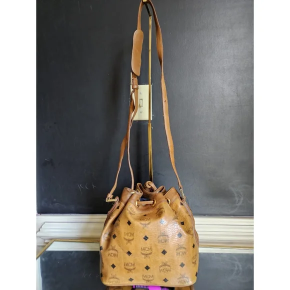 MCM Cognac Visetos Coated Canvas Heritage Drawstring Bag - Picture 3 of 13